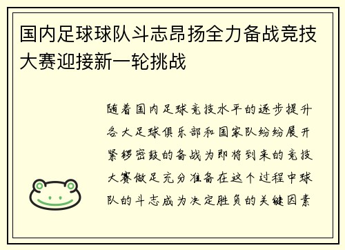 国内足球球队斗志昂扬全力备战竞技大赛迎接新一轮挑战